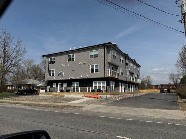 Residential rental building with multiple apartment entrances