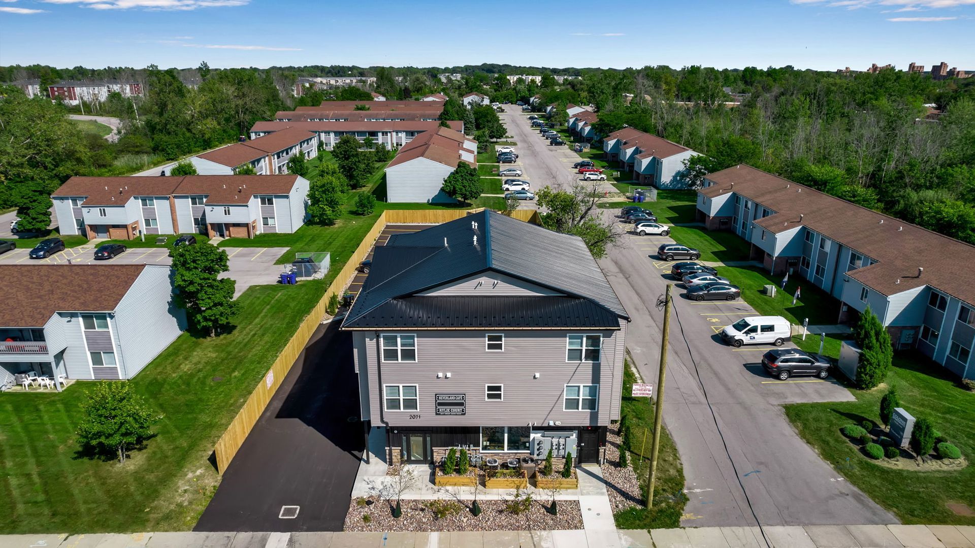 Apartment buildings surrounded by landscaped lawns in Amherst NY