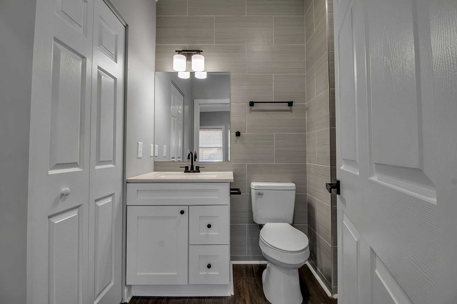 Bathroom interior showcasing sleek plumbing hardware