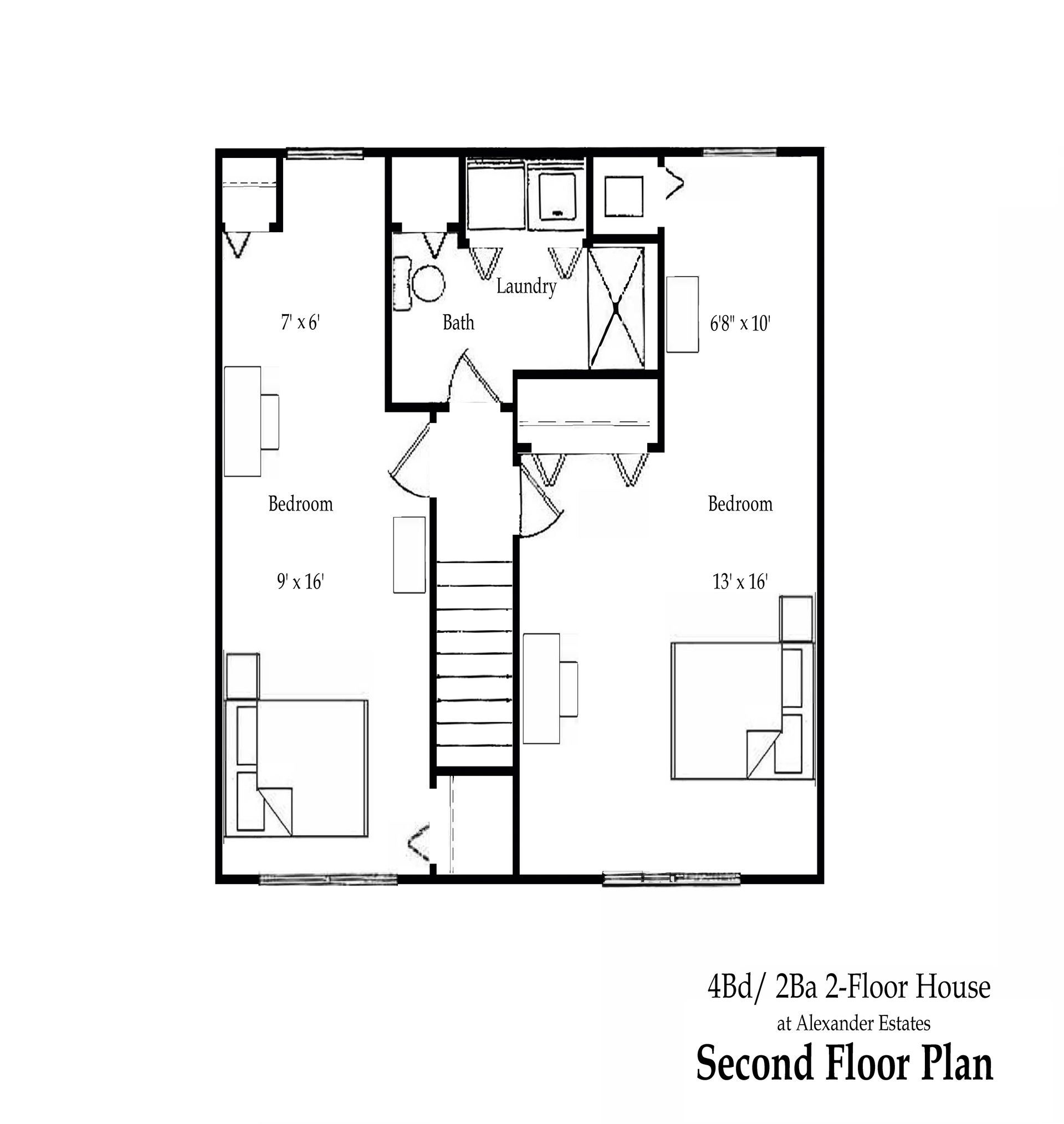 A black and white floor plan of a second floor of a house.