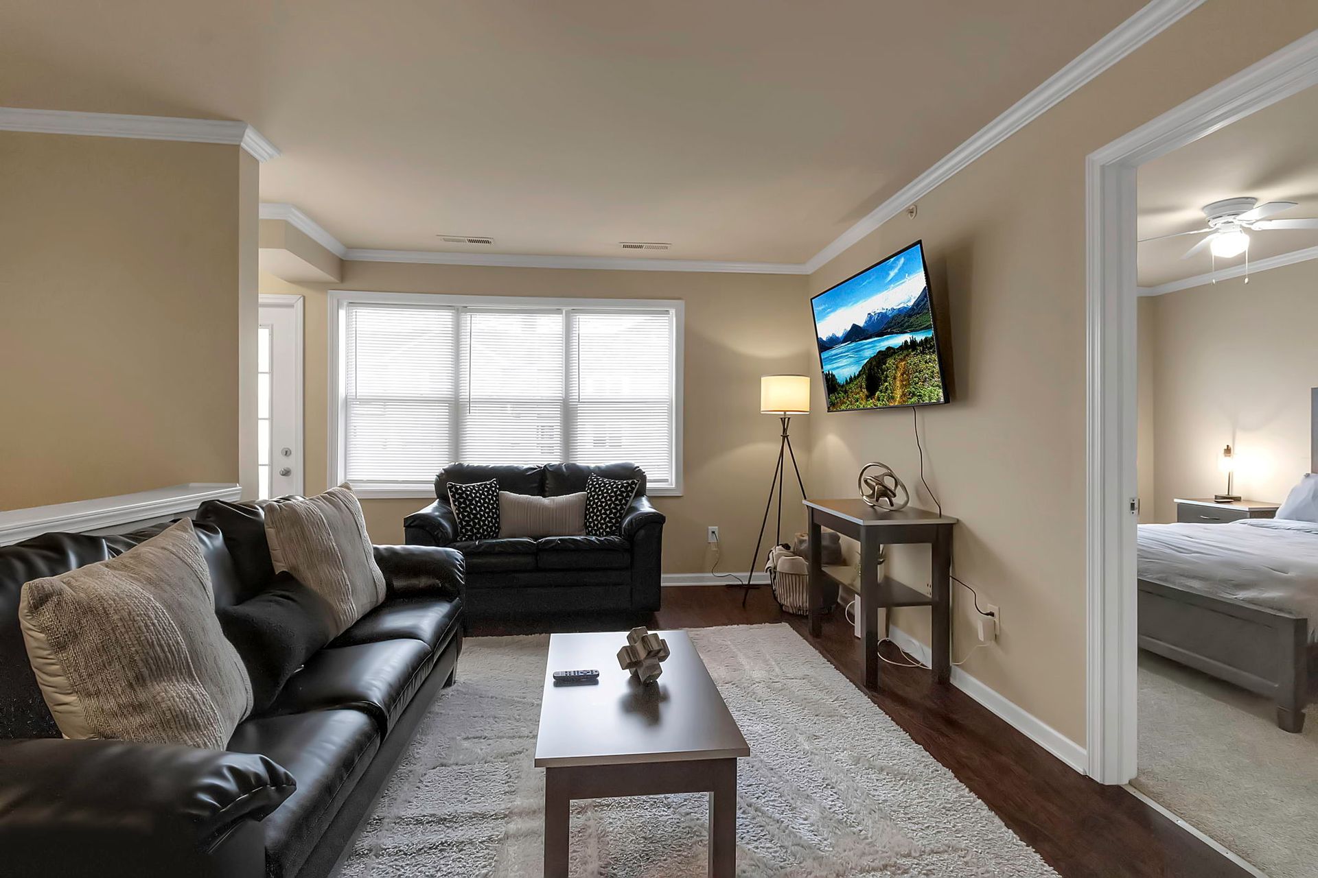 A living room with a couch and a flat screen tv