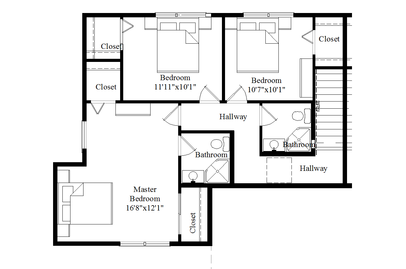A black and white floor plan of a house.
