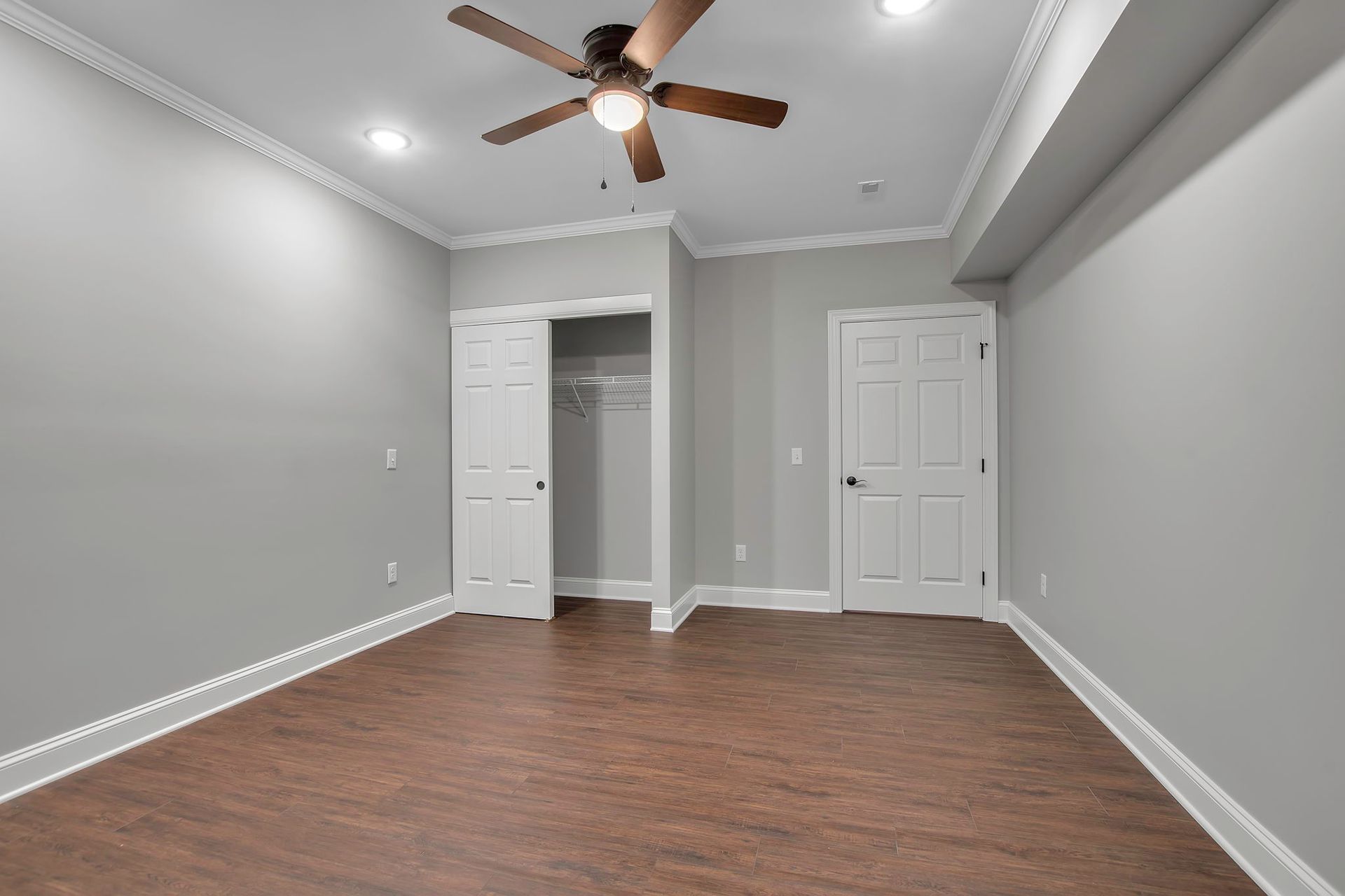 Bedroom interior with updated finishes and flooring