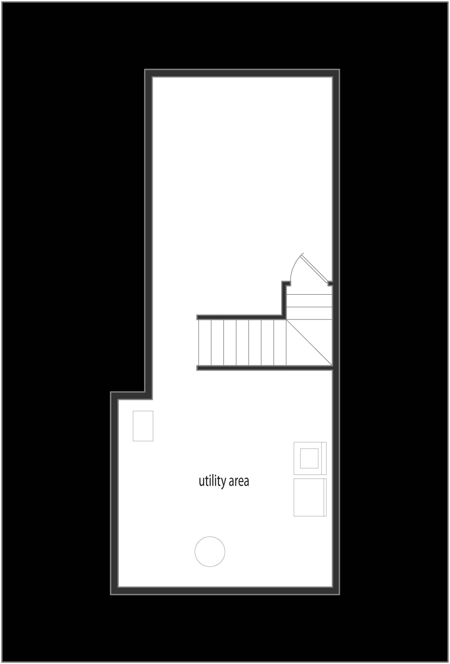 A black and white floor plan of a house with stairs.