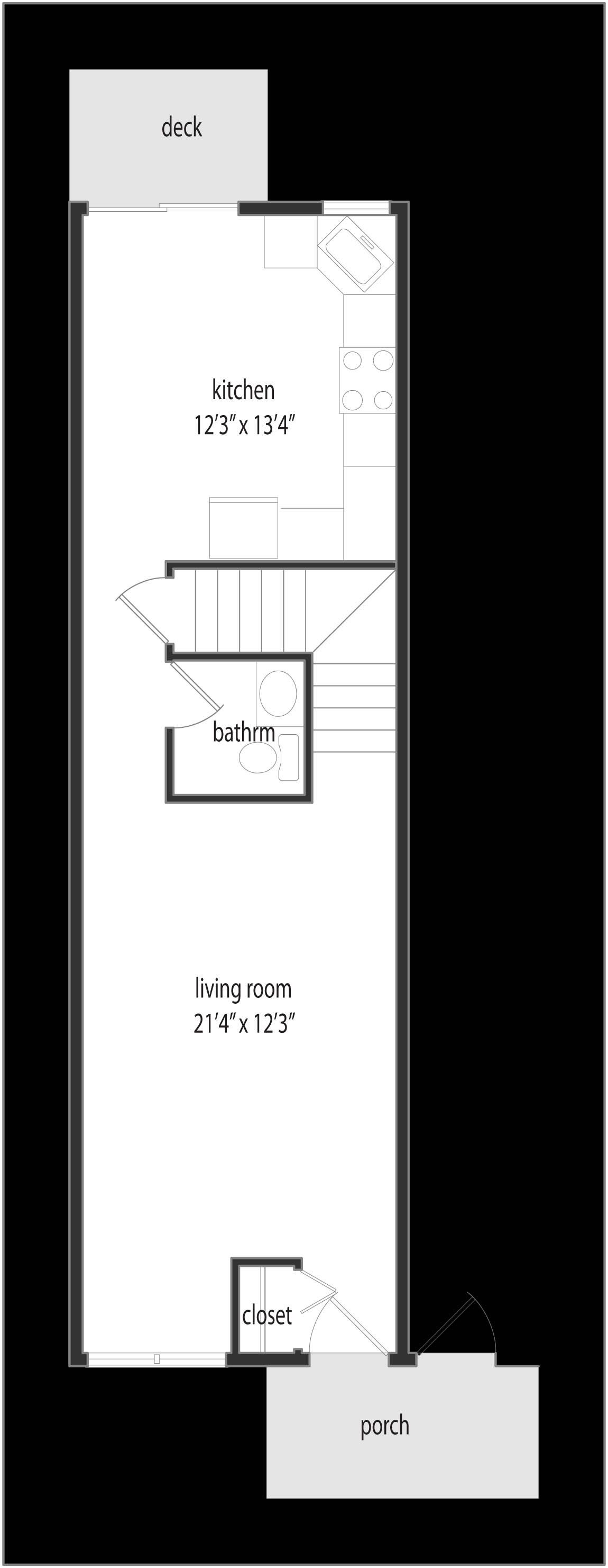A black and white floor plan of a small apartment.