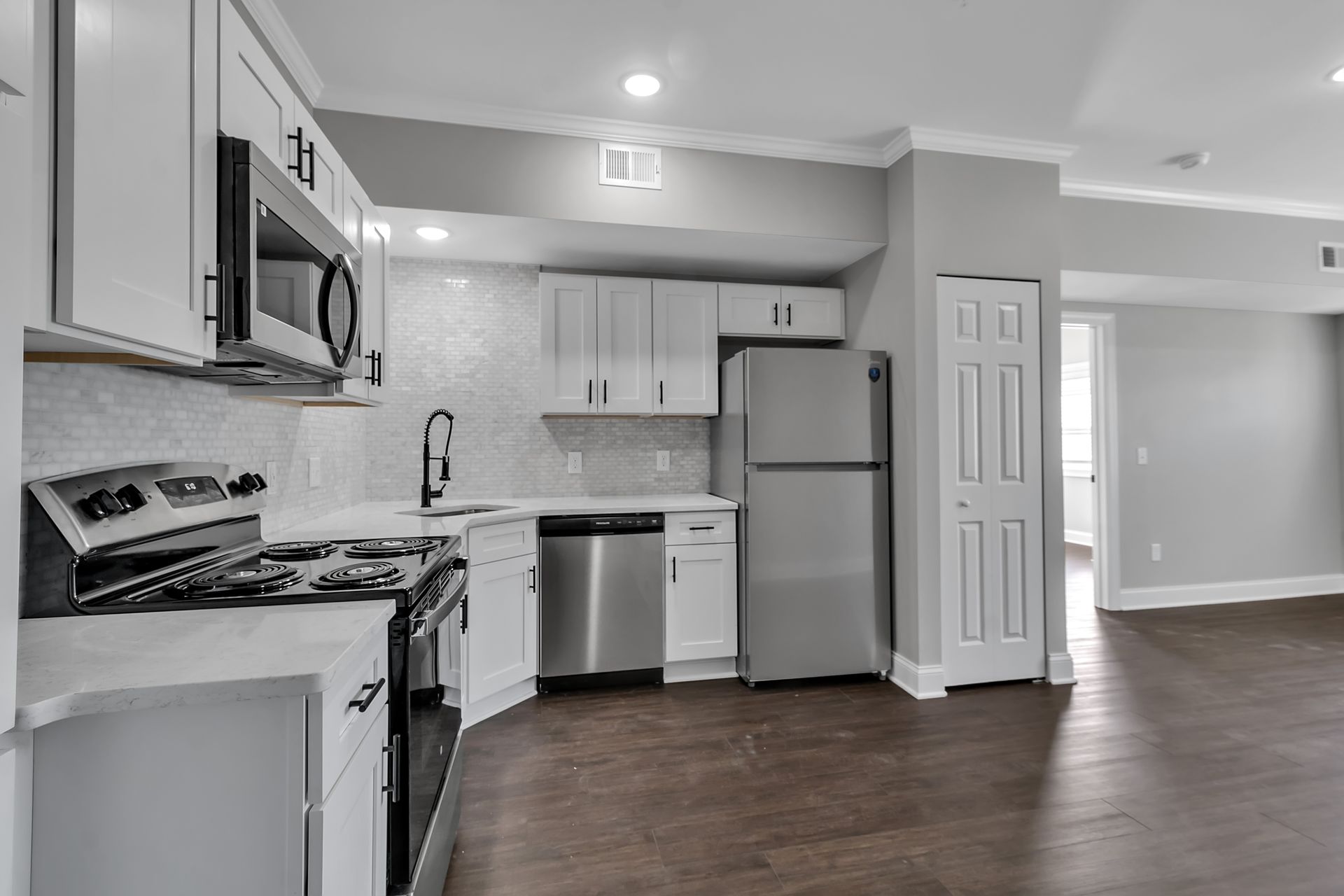 Apartment kitchen workspace with contemporary materials