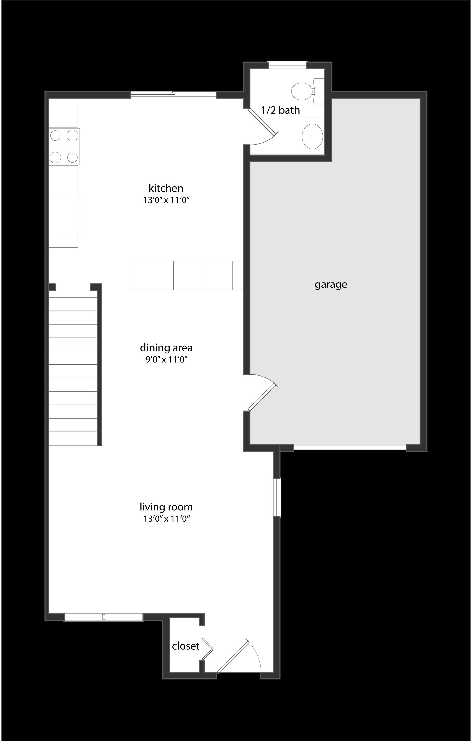 A black and white floor plan of a house.