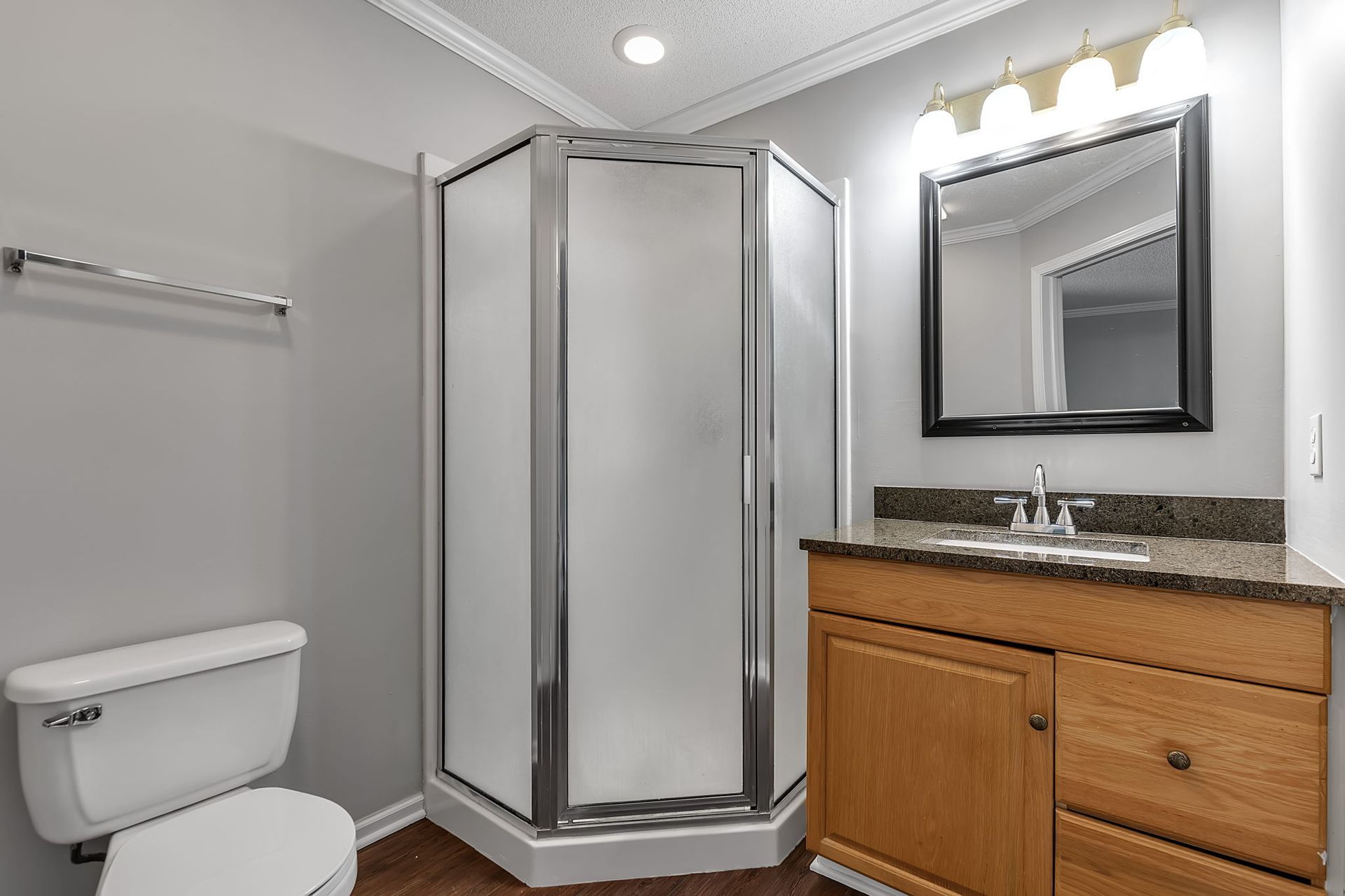 Updated bathroom interior with modern fixtures