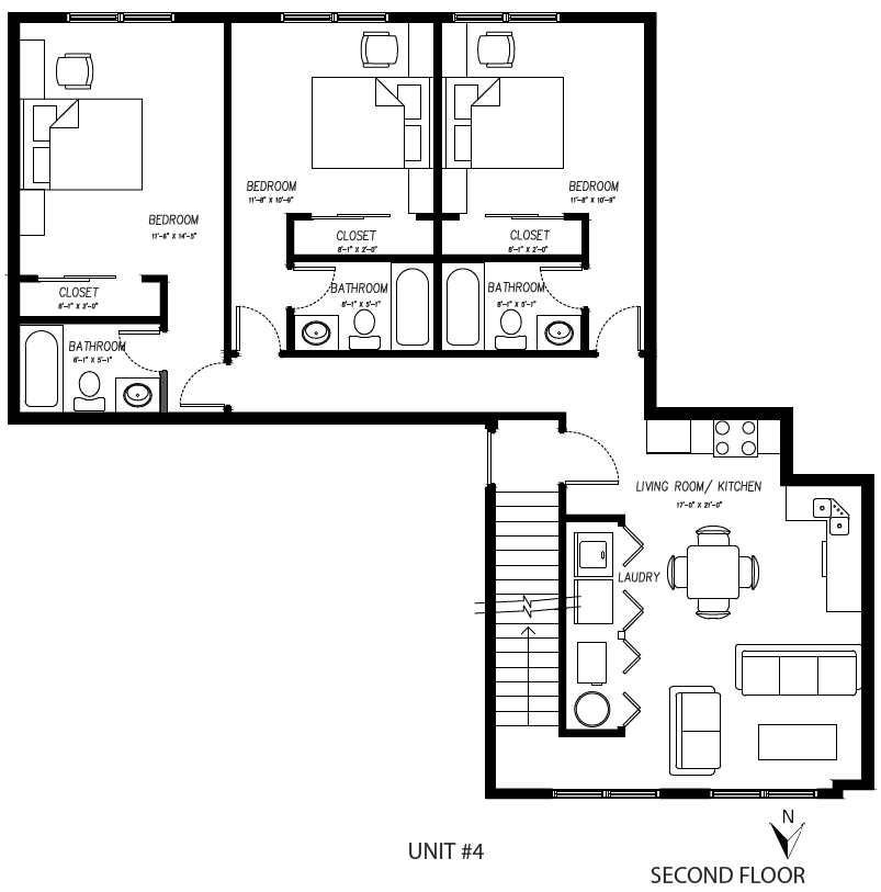 A black and white floor plan of a house with a second floor.