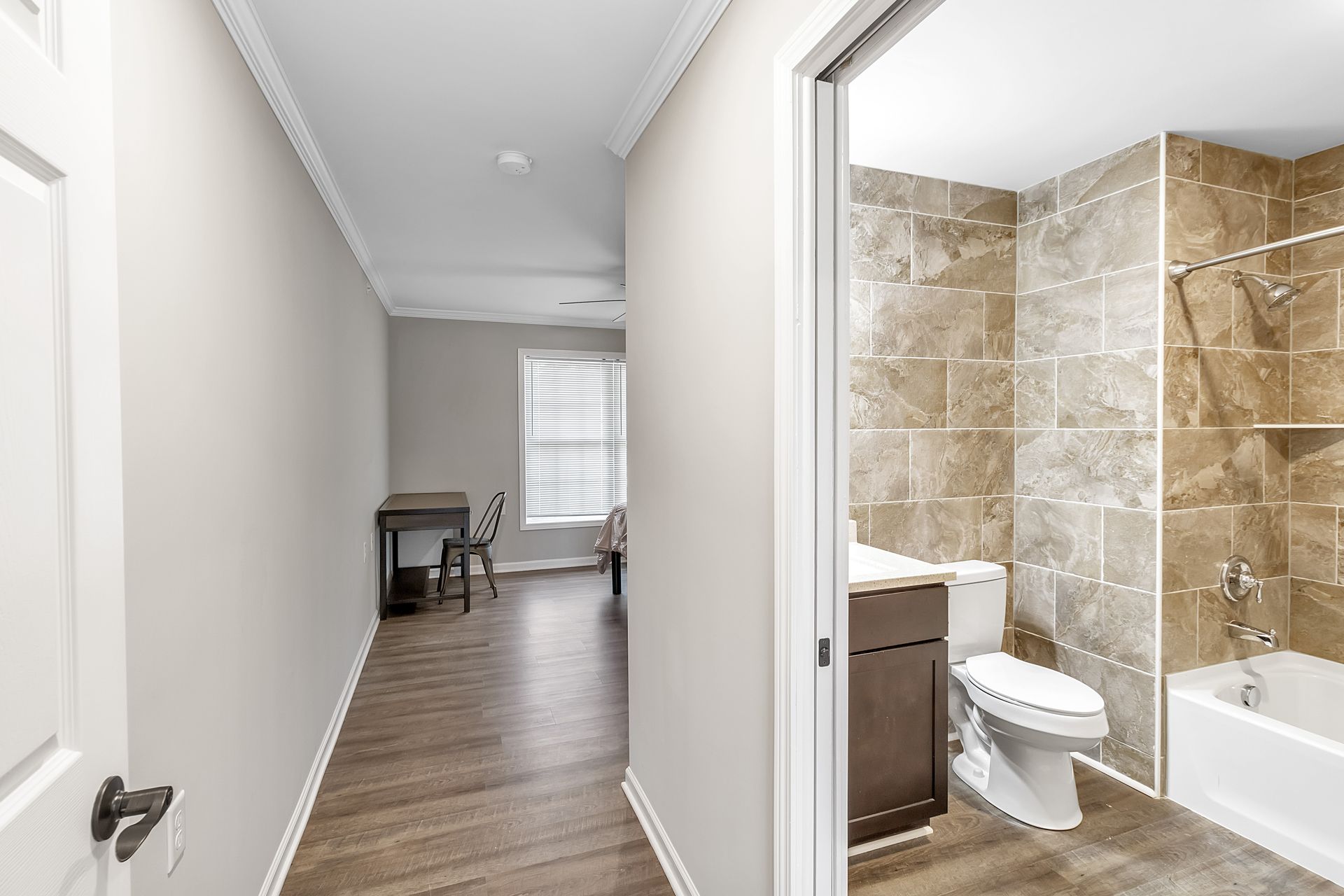 Bathroom interior showcasing contemporary fixtures and finishes