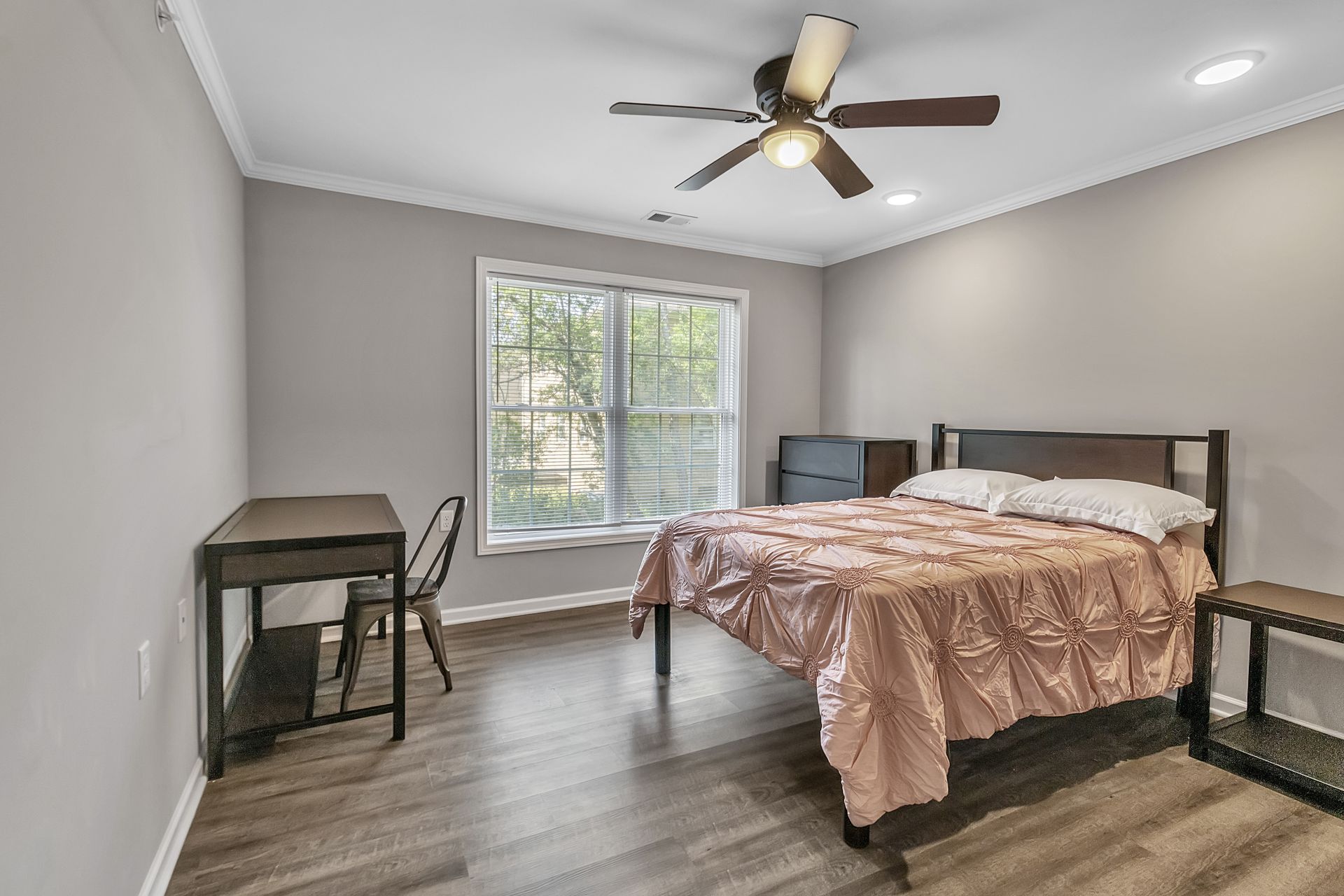 Apartment bedroom interior featuring contemporary finishes