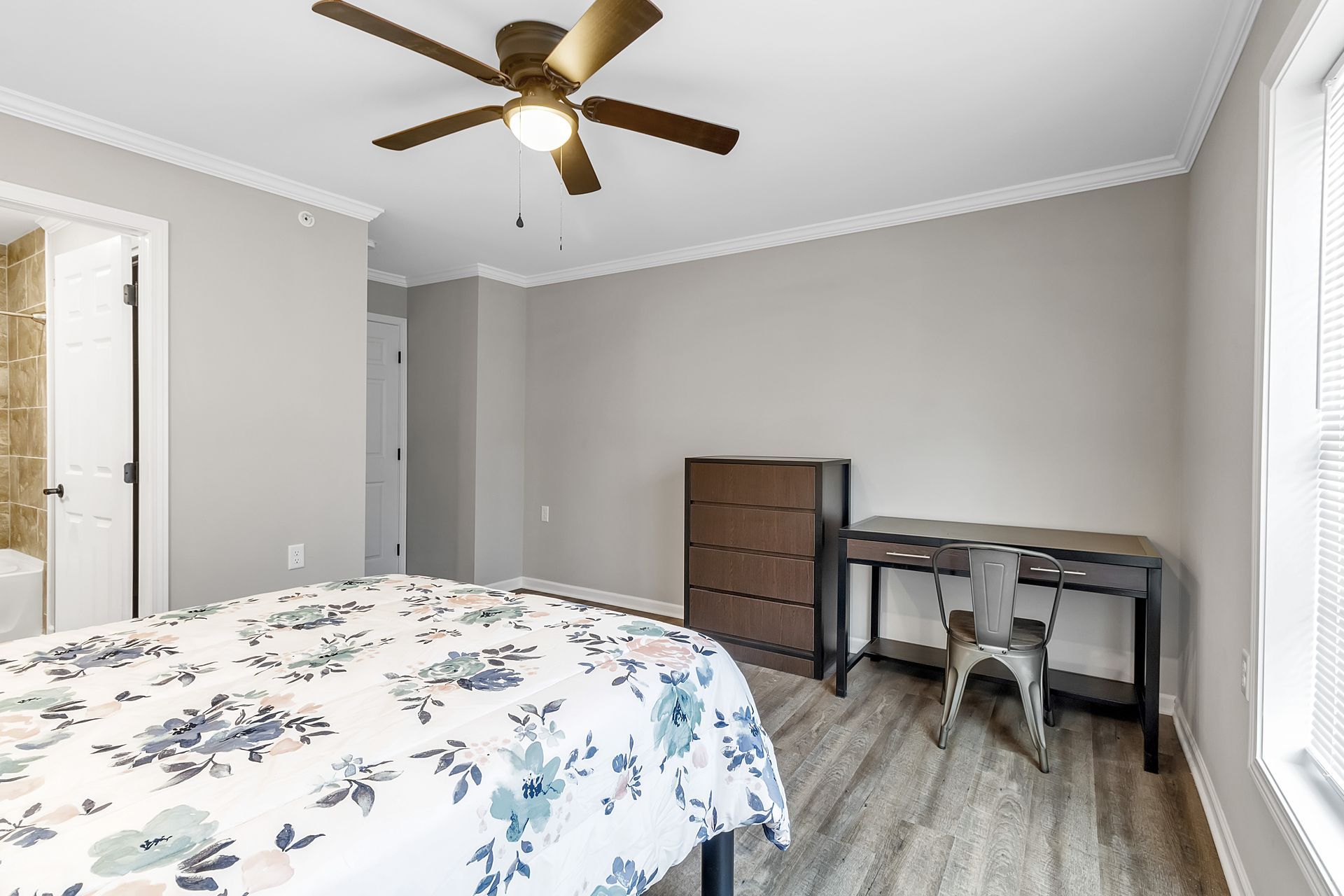 Sleeping area inside apartment with clean design elements