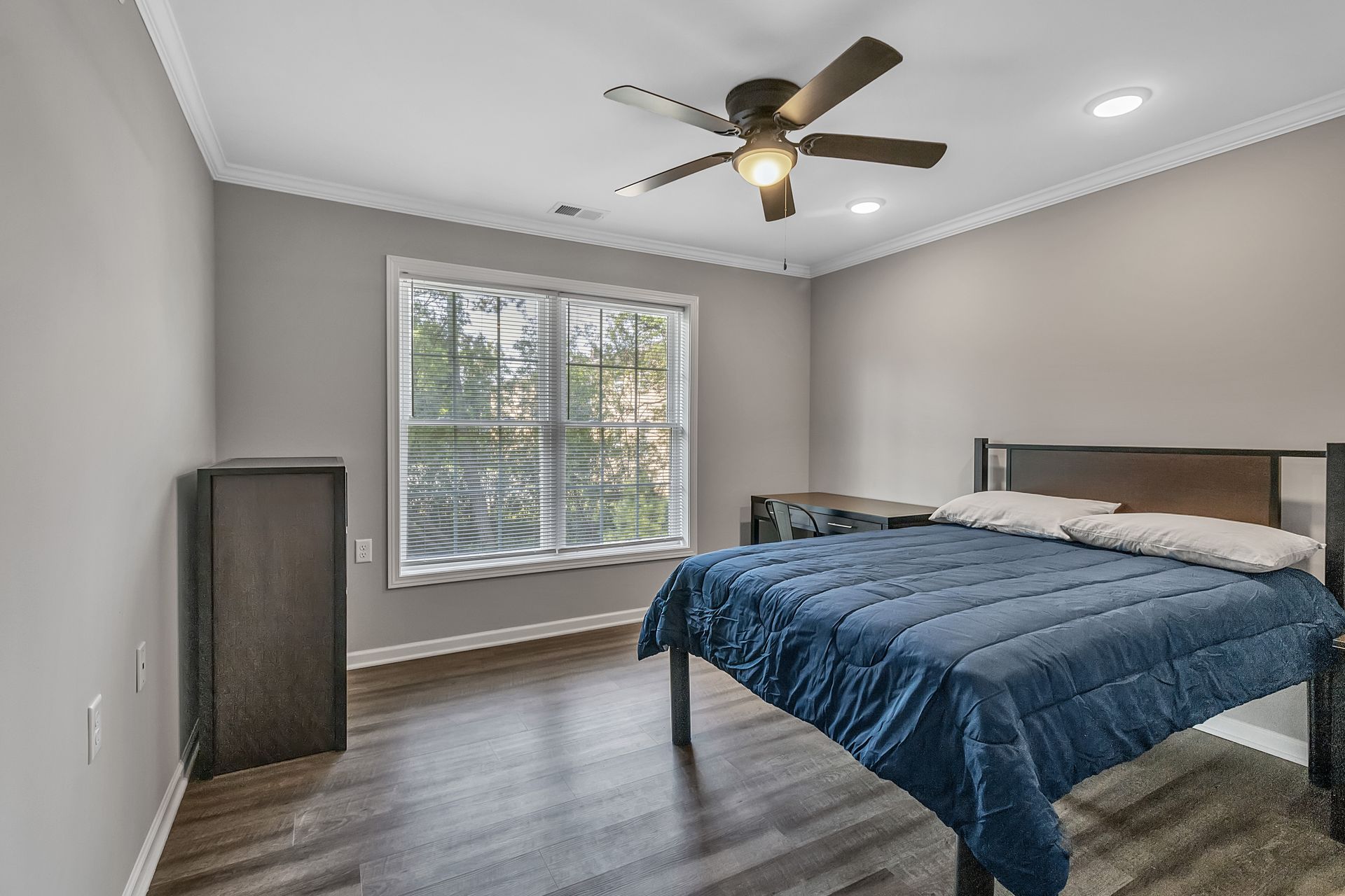 Bedroom interior with modern materials and minimal styling
