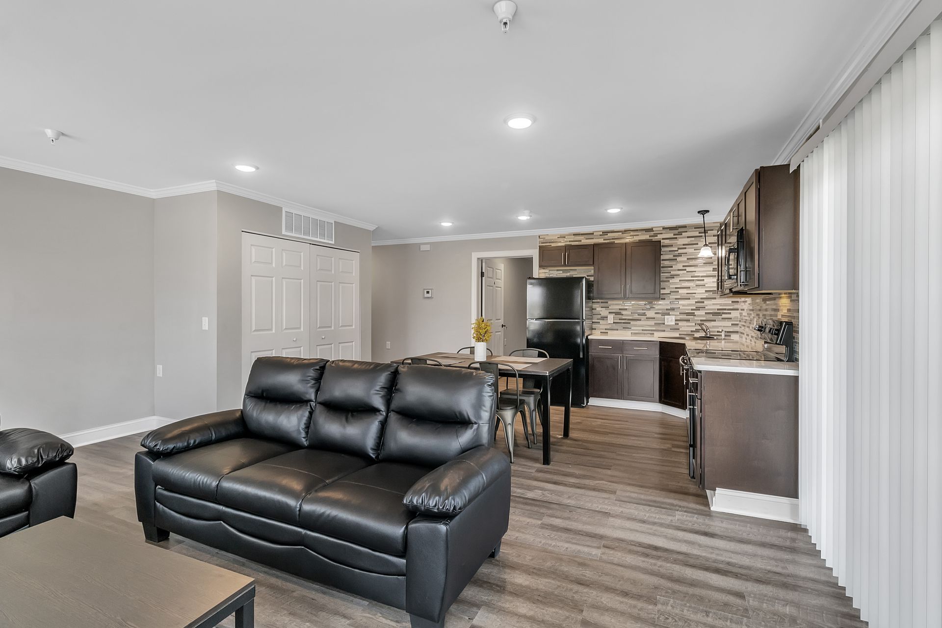 Contemporary apartment living area with neutral colors