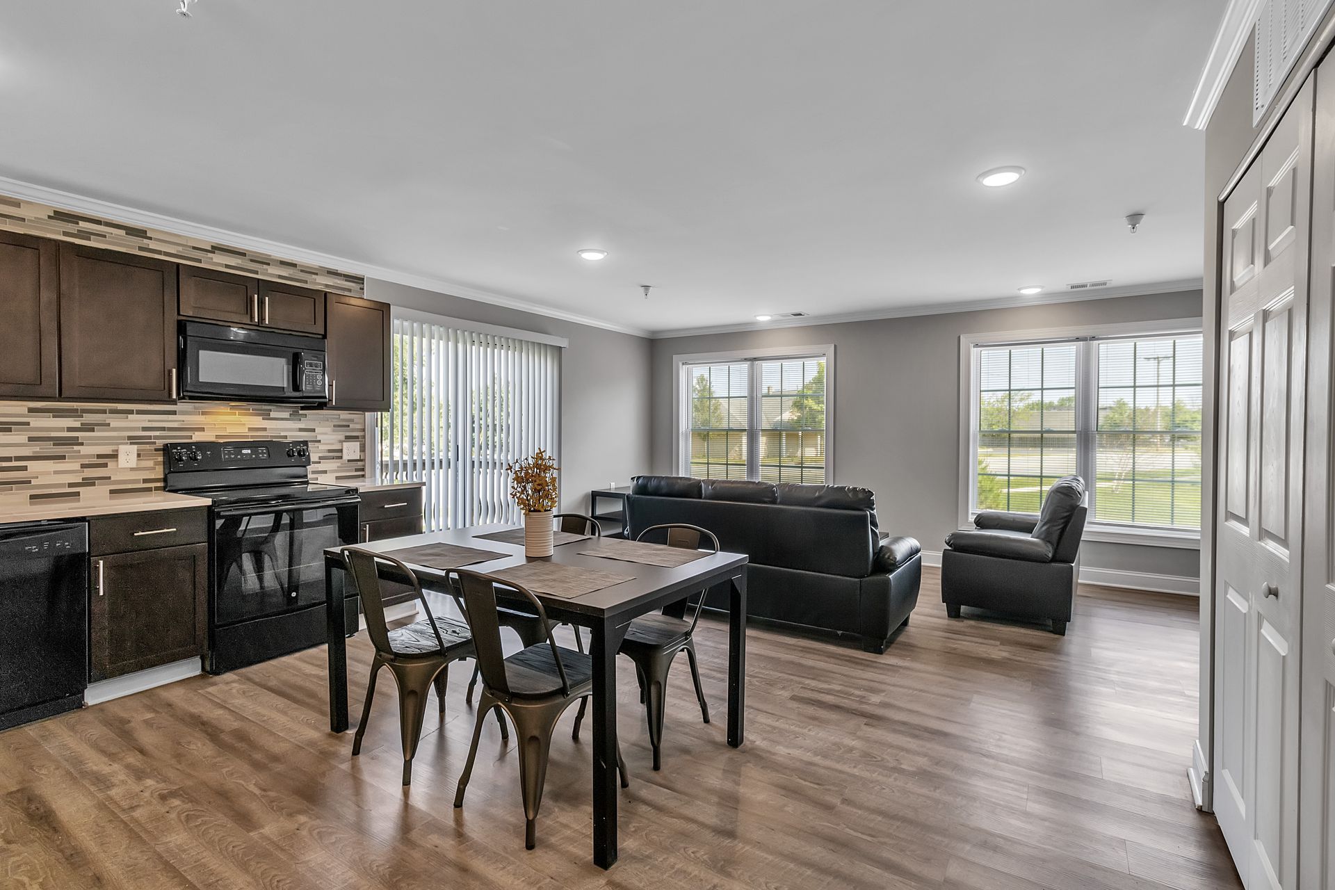 Large open living space with modern interior finishes