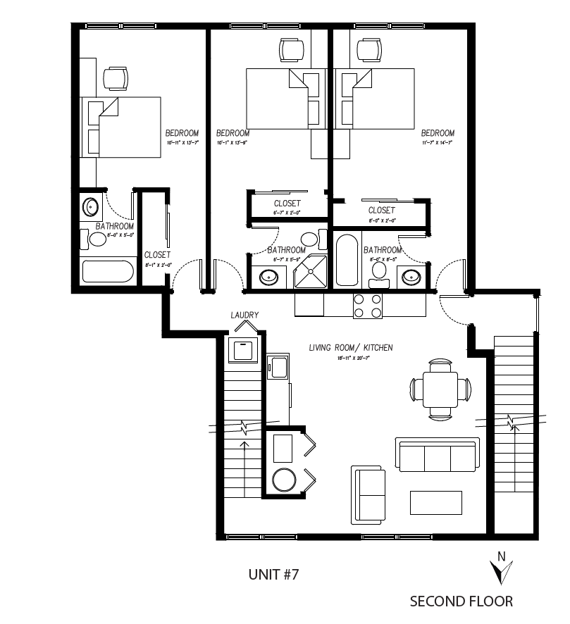 A black and white floor plan of a house with a second floor.