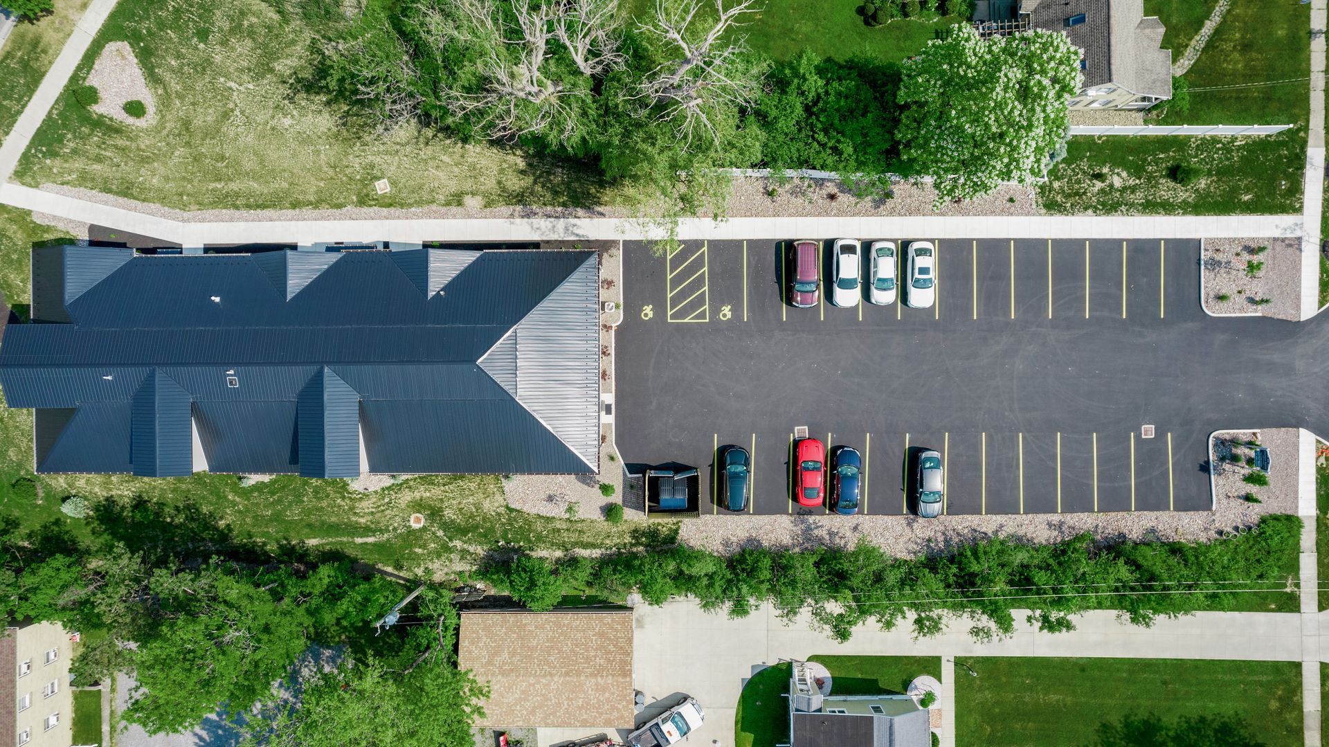 Apartment complex parking lot with accessible spaces