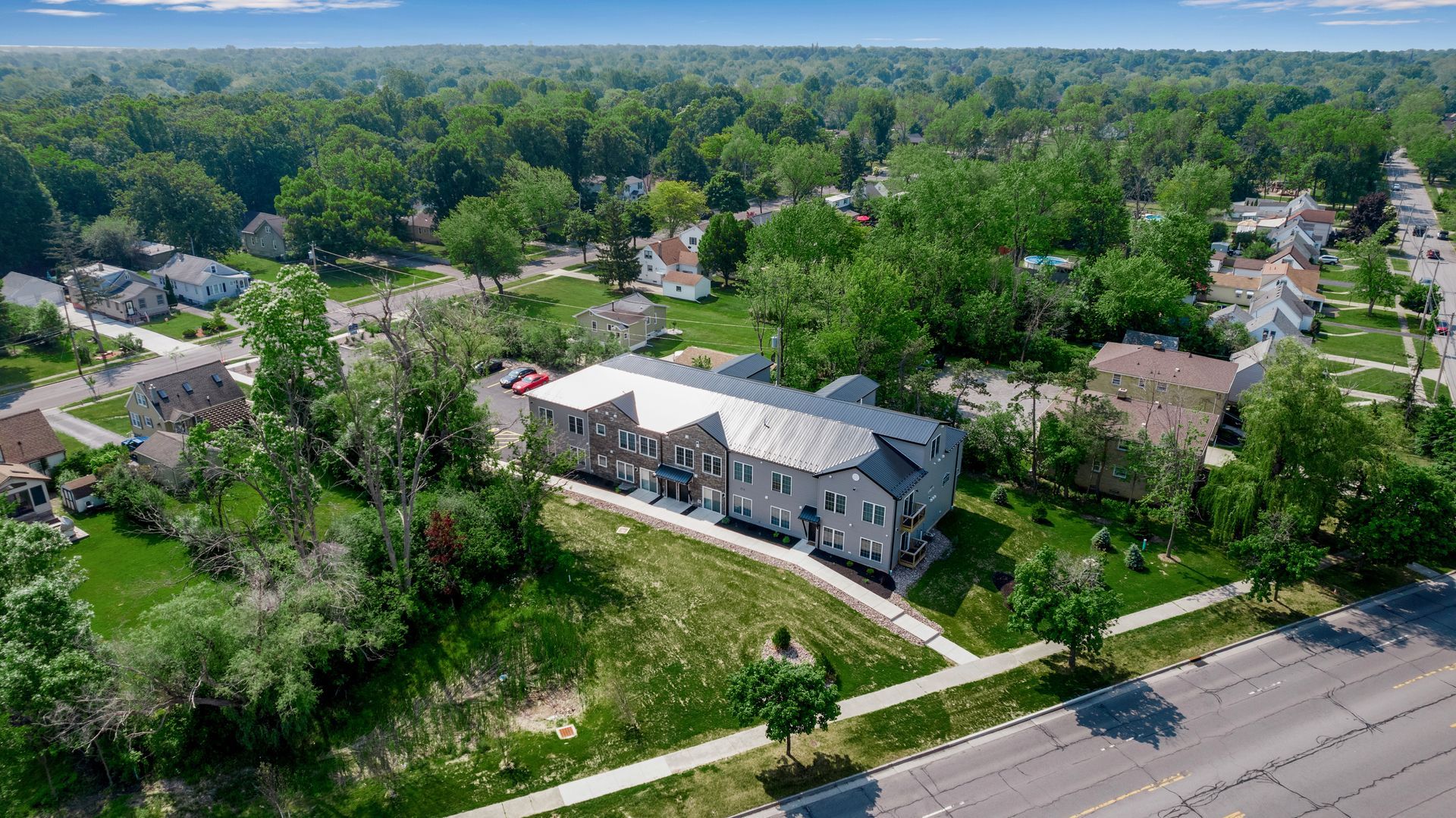 Residential apartment development with landscaped property