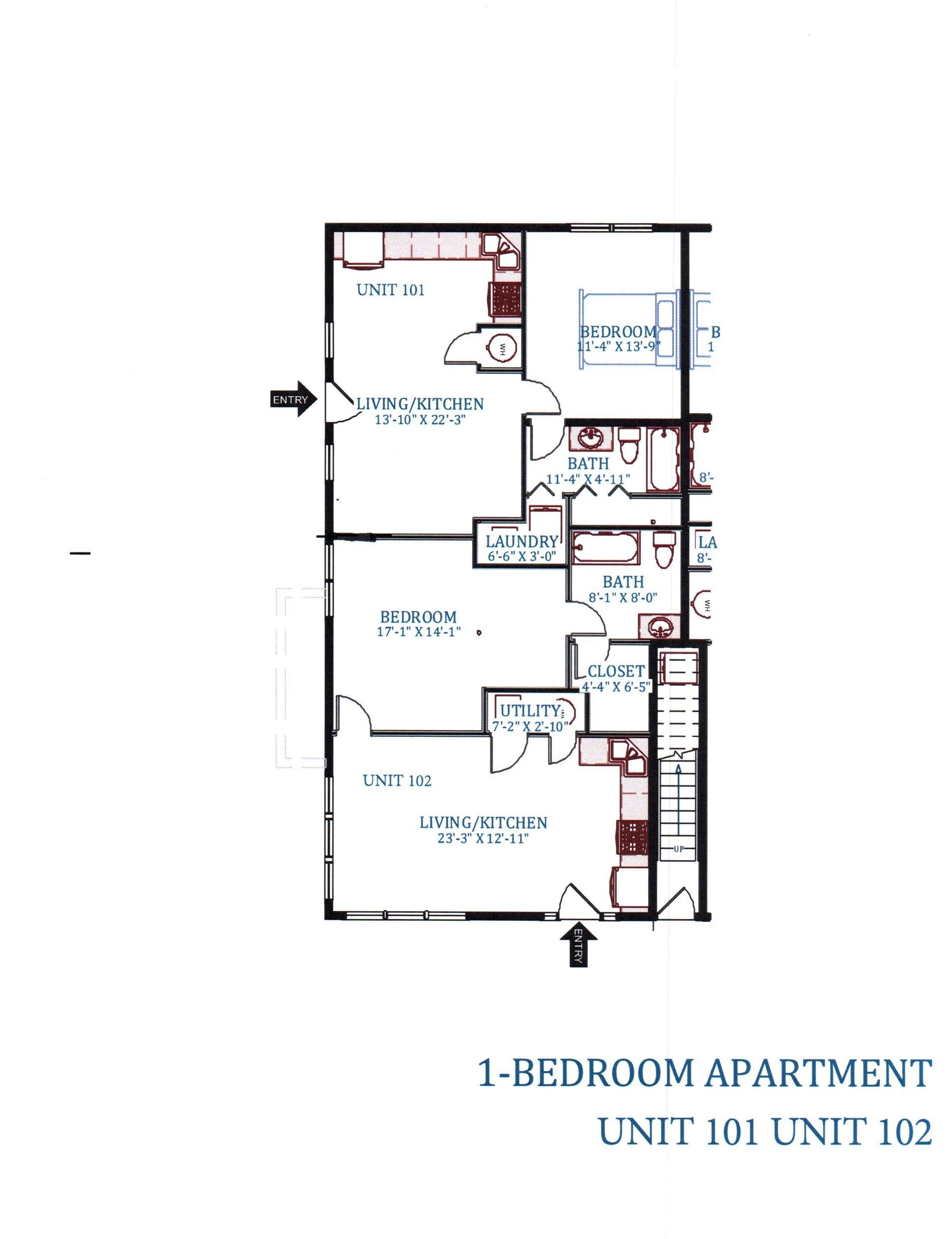 1 Bed 1 bath apartment layout