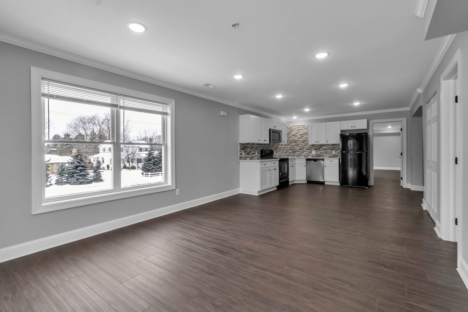 Spacious kitchen area inside Amherst apartment unit