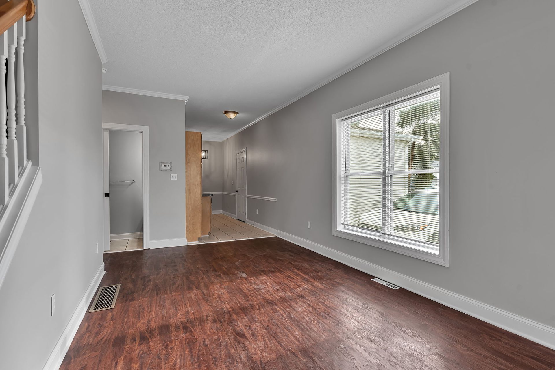 Open concept living room inside Amherst apartment community