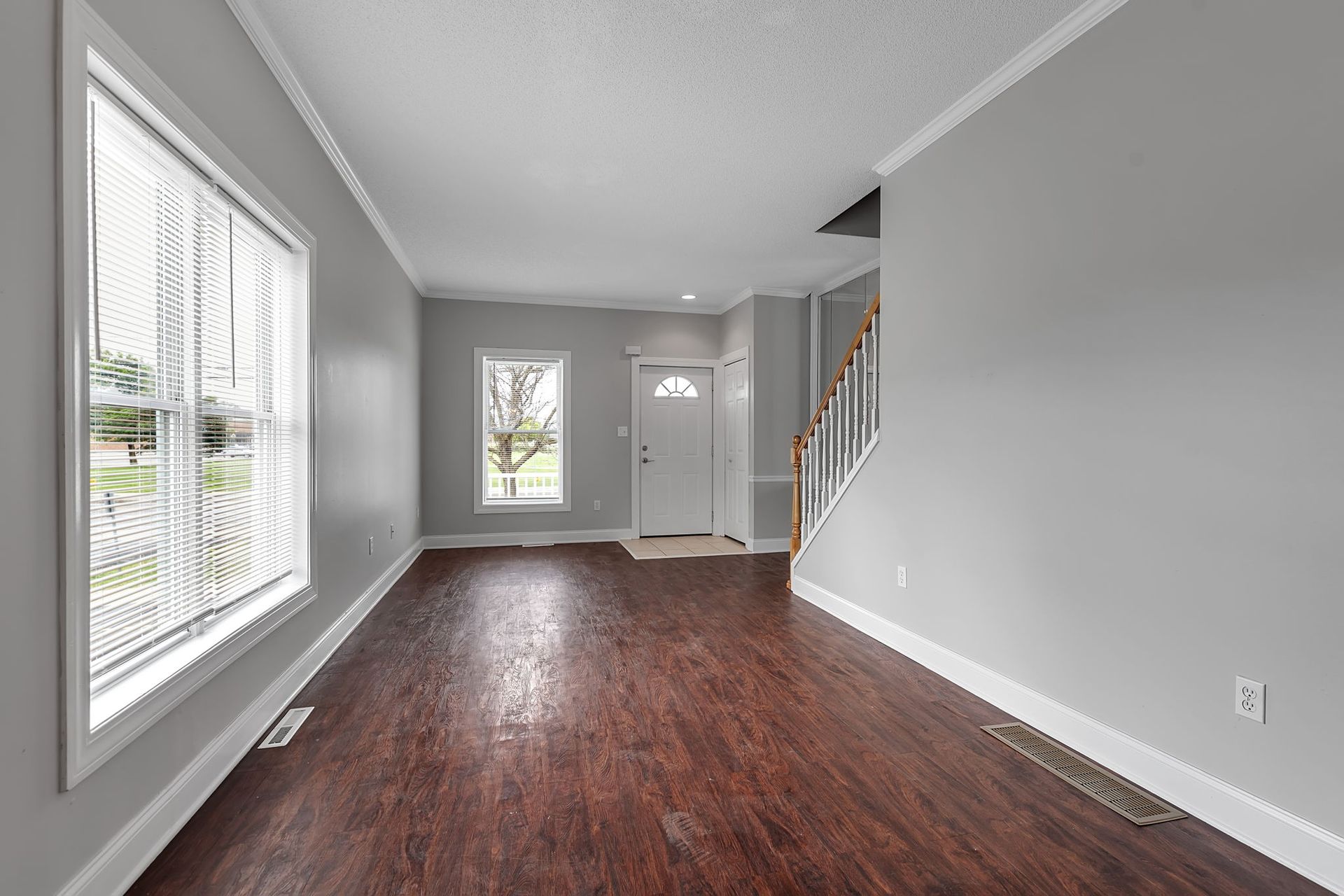 Clean and modern living area with spacious layout