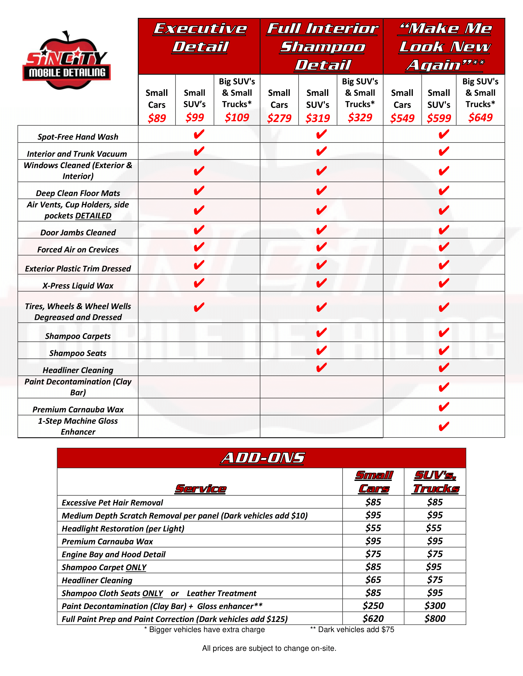 a sheet of paper that says ' mobile detailing ' on it