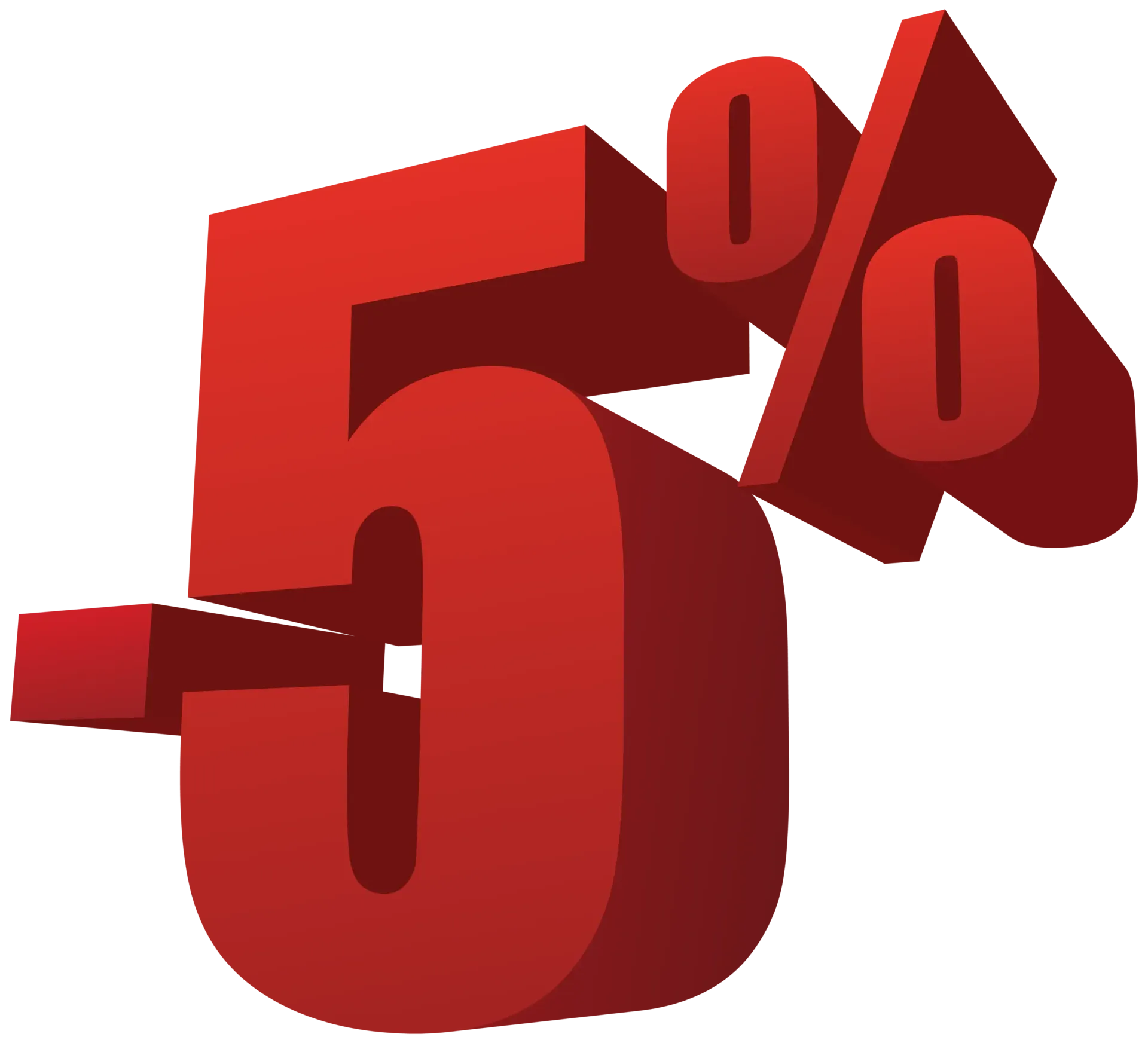 a red 5 percent sign on a white background