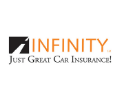 Infinity car insurance logo with orange and black text and the slogan “Just Great Car Insurance!”
