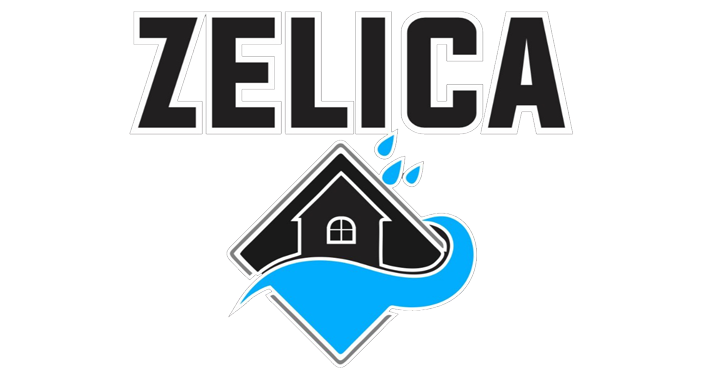 ZELICA logo with a black house icon and blue wave accent on a white background