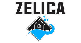 ZELICA logo with a black house icon and blue wave accent on a white background