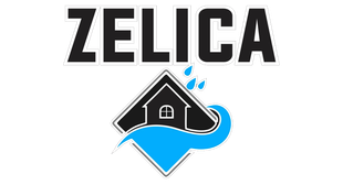 ZELICA logo with a black house icon and blue wave accent on a white background