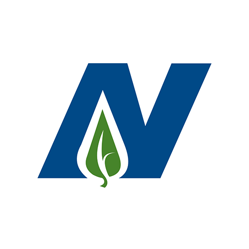 Blue stylized N logo with a green leaf icon in the center