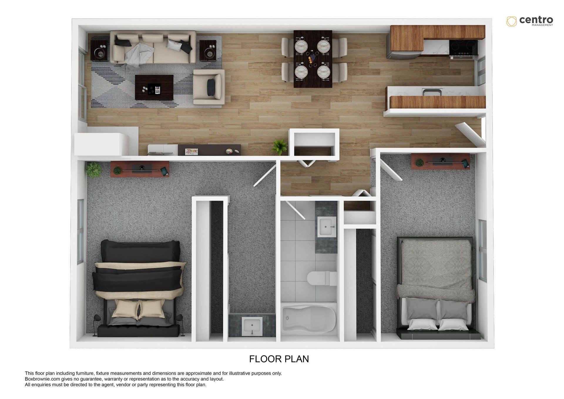 Floor Plan for two bedroom and one bathroom layout