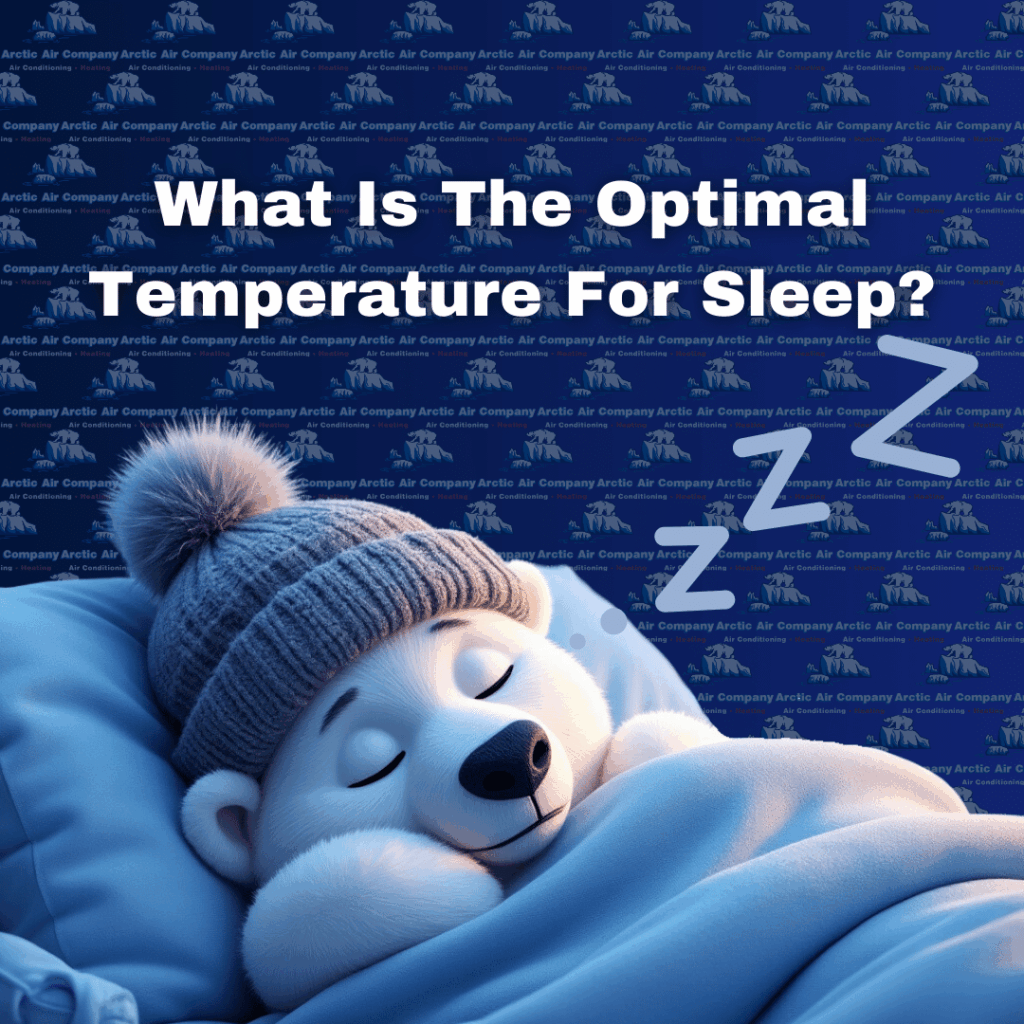 Sleeping white dog in a blue hat under a blanket, with “What Is The Optimal Temperature For Sleep?” text and Z’s