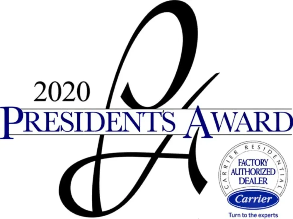 2020 Presidents Award logo with stylized black “A,” blue text, and Carrier seal