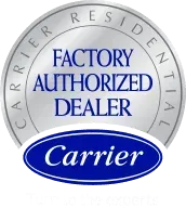 Carrier Factory Authorized Dealer logo with blue and silver circular emblem