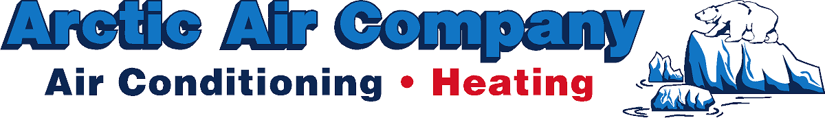 Arctic Air Company logo with blue text, snowcaps, and “Air Conditioning • Heating” tagline