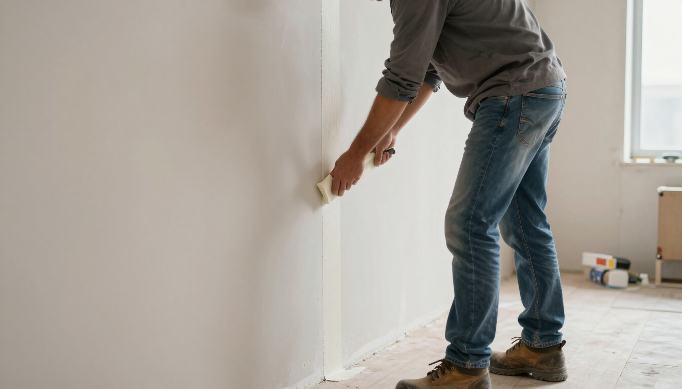 Worker smoothing joint compound over drywall seams during drywall service in Murfreesboro, TN