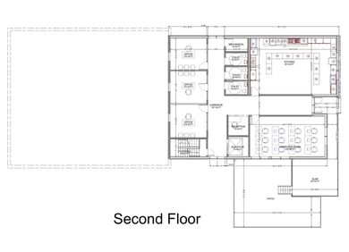 
Second-floor plan: commercial kitchen, computer lab, and offices