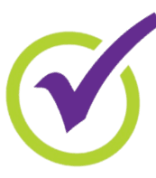 Purple checkmark inside a green circle.