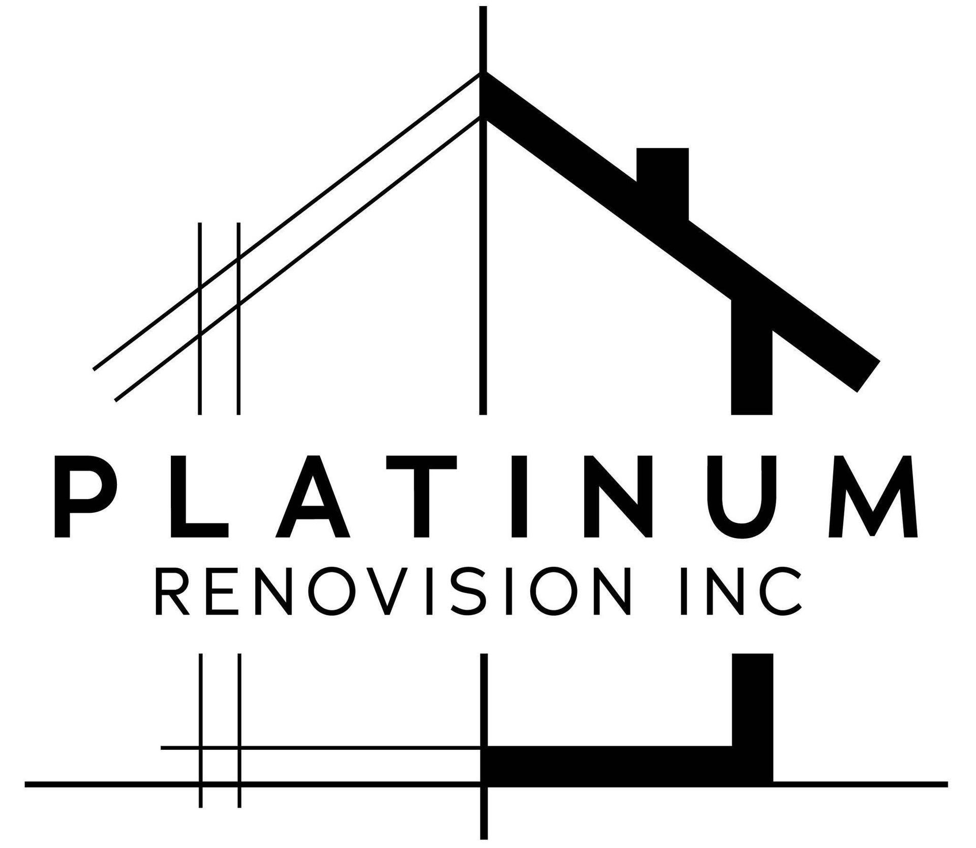 Logo for Platinum Renovision Inc. featuring a stylized house outline and text.