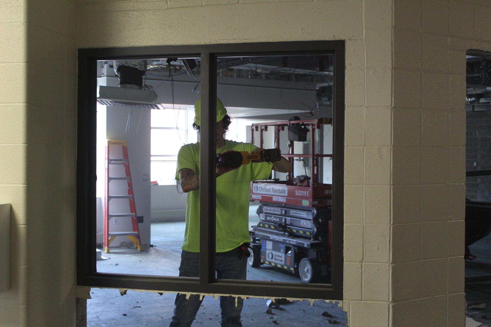 Removing window and frame at Muhlenberg Junior High School