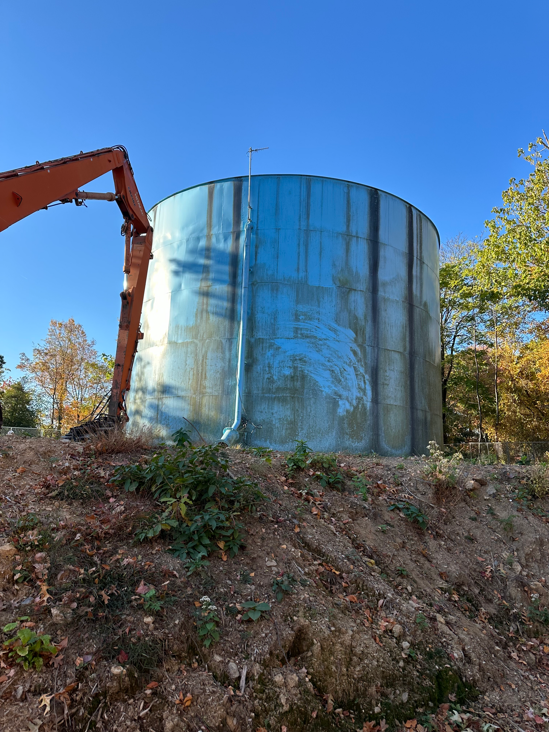A 500,000-gallon above ground water tank Empire Services will be demolishing, along with a booster pumping building and a network of piping. 