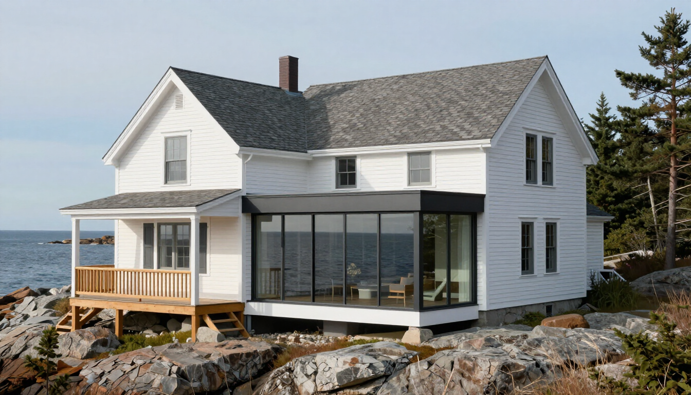 A beautiful home addition in Midcoast Maine blending with traditional architecture.