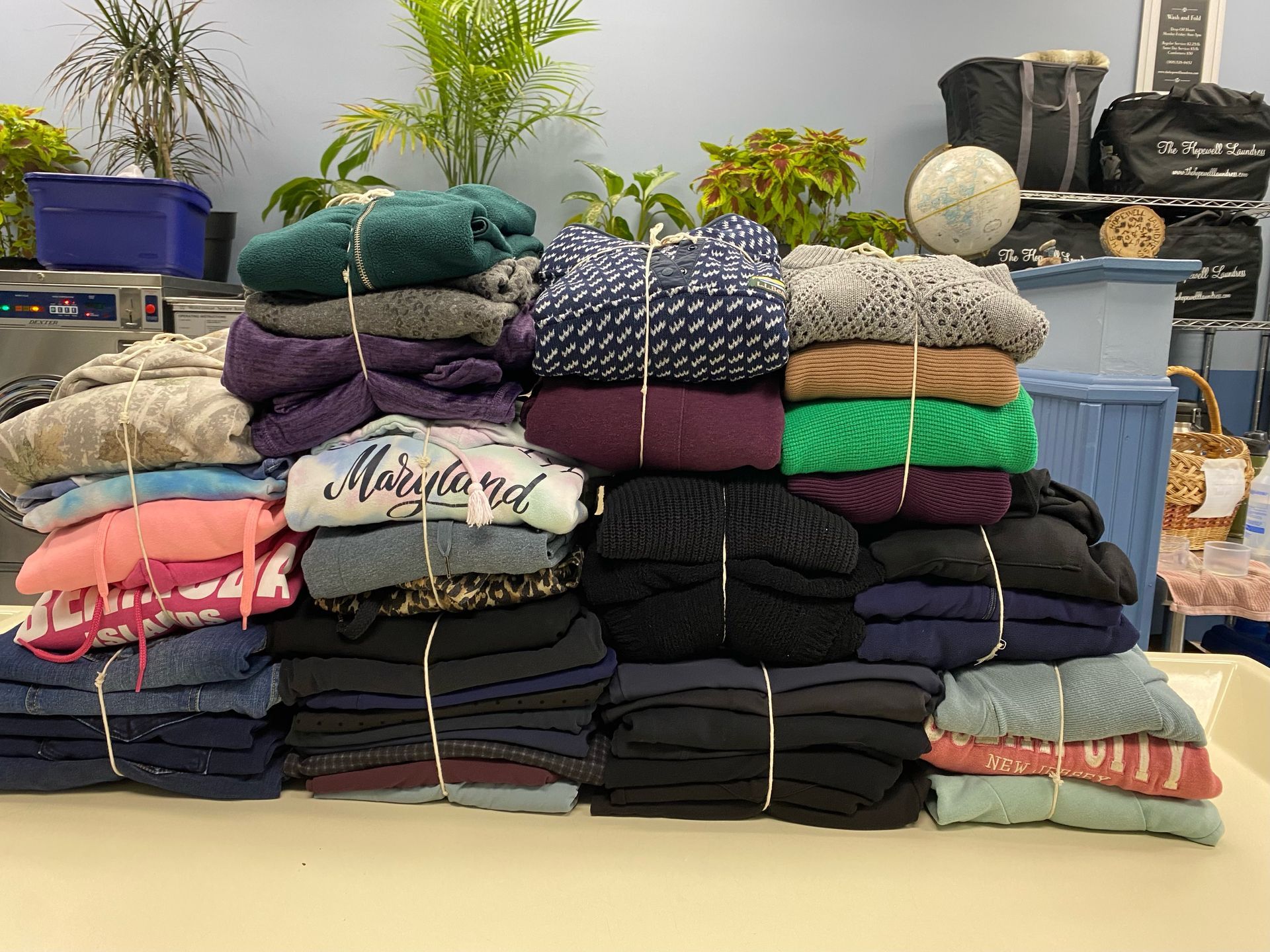 Folded and Tied Up Laundry on Table