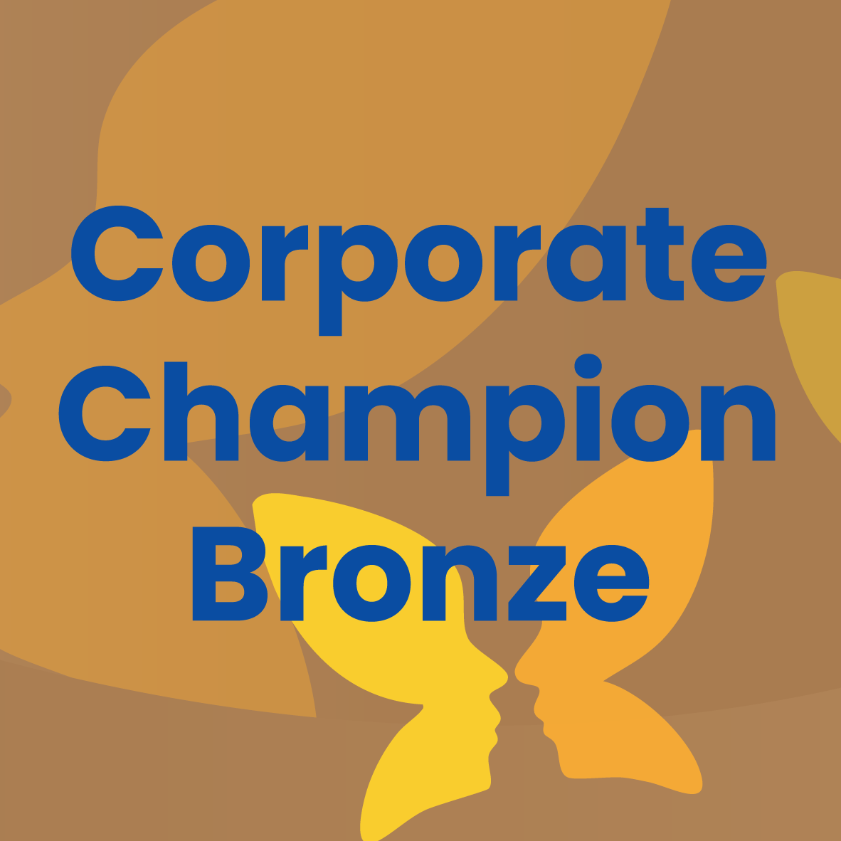 Corporate Champion Bronze badge with blue text on a bronze and gold abstract background