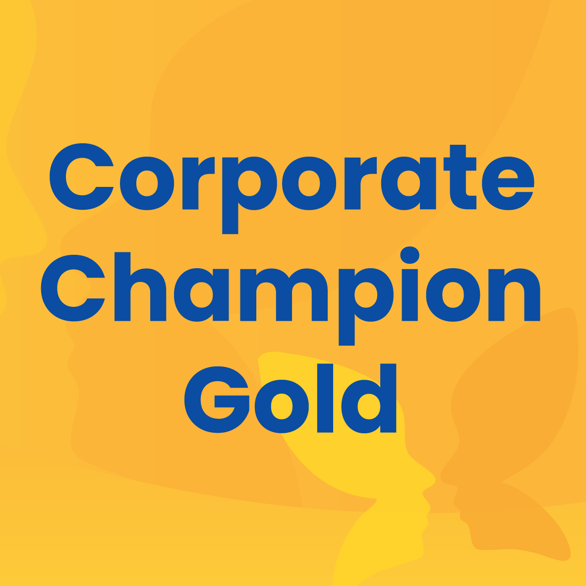 Corporate Champion Gold badge on a yellow background with blue text