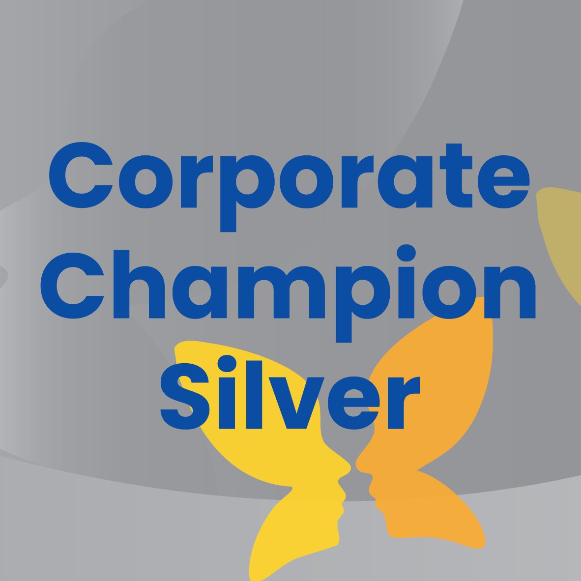 Corporate Champion Silver award badge with blue text and gold ribbon icon