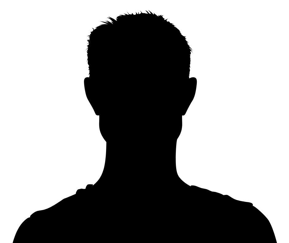 Black silhouette of a person’s head and shoulders on a white background